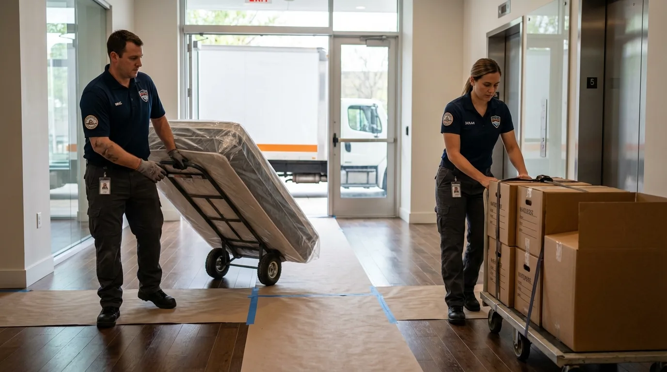 Professional apartment movers loading elevator in Saint Joseph, MI