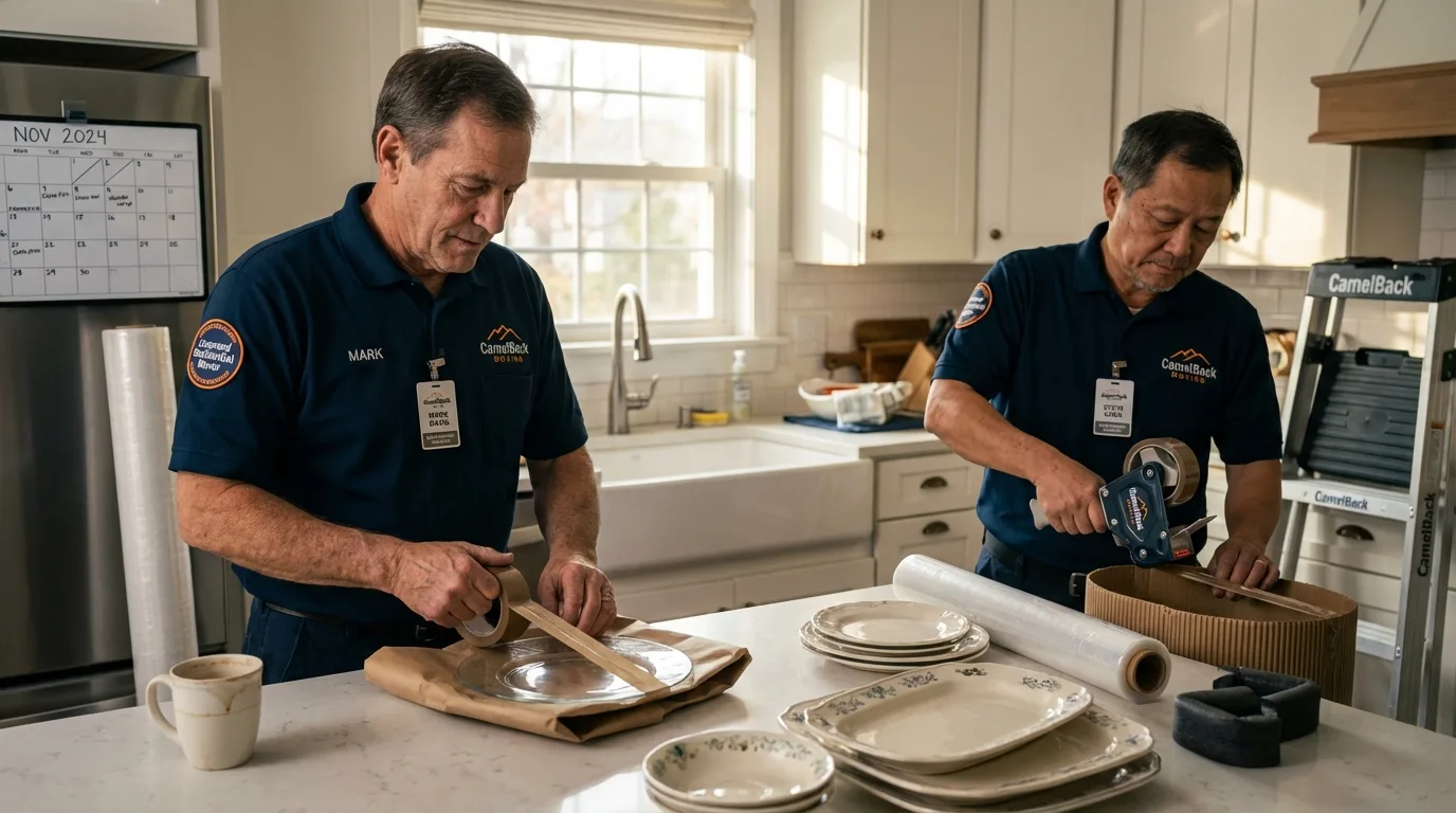 Professional crew packing kitchen dishware in Saint Joseph, MI